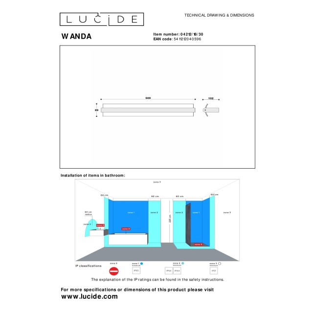 Lucide WANDA - Wall light Bathroom - LED - 1x19W 3000K - IP44 - Black