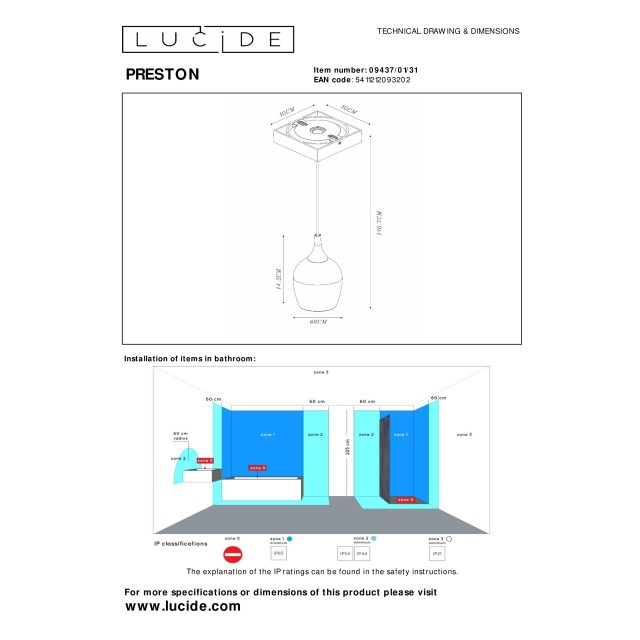 Lucide PRESTON - Pendant light Bathroom - Ø 10 cm - 1xGU10 - IP44 - White