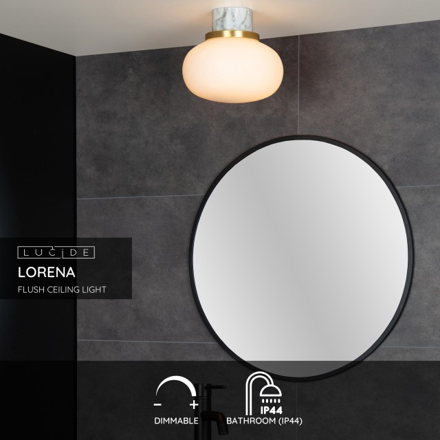 Lucide LORENA - Flush ceiling light Bathroom - Ø 23 cm - 1xE27 - IP44 - Opal