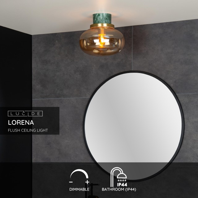 Lucide LORENA - Flush ceiling light Bathroom - Ø 23 cm - 1xE27 - IP44 - Amber
