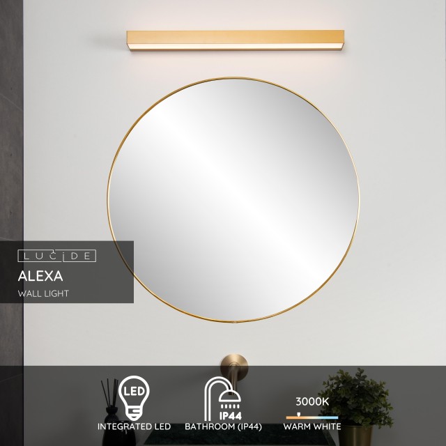 Lucide ALEXA - Wall light Bathroom - LED - 1x8W 3000K - IP44 - Matt Gold / Brass