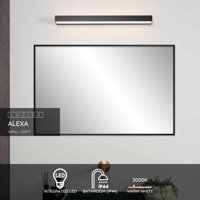 Lucide ALEXA - Wall light Bathroom - LED - 1x8W 3000K - IP44 - Black