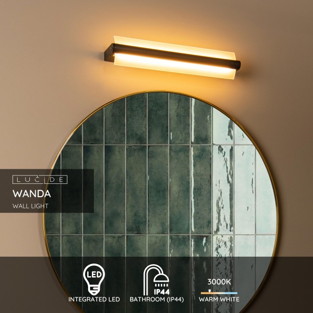 Lucide WANDA - Wall light Bathroom - LED - 1x15W 3000K - IP44 - Black
