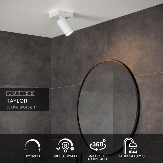 Lucide TAYLOR - Ceiling spotlight Bathroom - LED Dim to warm - GU10 - 1x5W 2200K/3000K - IP44 - White