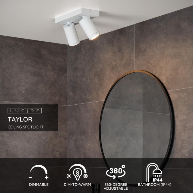 Lucide TAYLOR - Ceiling spotlight Bathroom - LED Dim to warm - GU10 - 2x5W 2200K/3000K - IP44 - White
