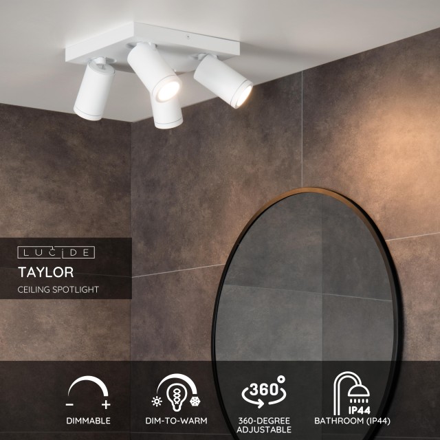Lucide TAYLOR - Ceiling spotlight Bathroom - LED Dim to warm - GU10 - 4x5W 2200K/3000K - IP44 - White