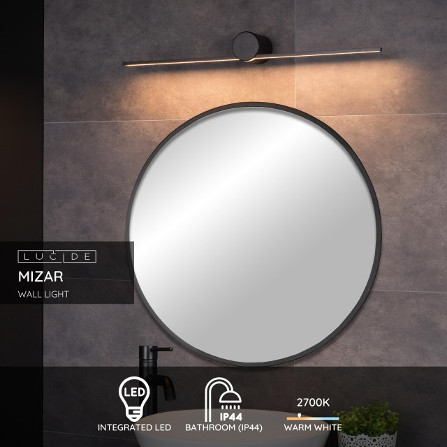 Lucide MIZAR - Wall light Bathroom - LED - 1x6W 2700K - IP44 - Black