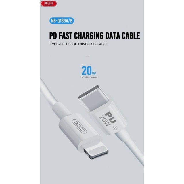 Καλώδιο Φόρτισης + Data Type-C Σε Lightning 2m XO NB-Q189B PD 20W 