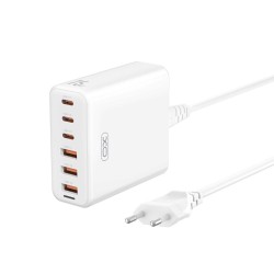 Φoρτιστής XO L133 GaN με 3 Θύρες USB-A και 3 Θύρες USB-C 75W σε Λευκό χρώμα 