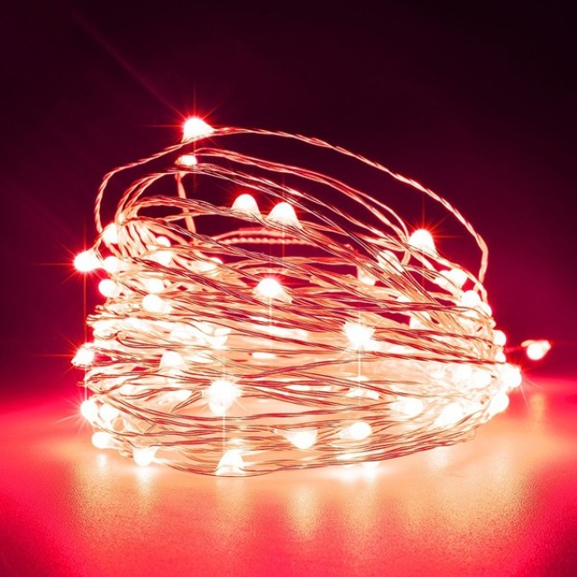ΣΕΙΡΑ, 100 MINI LED, ΜΕΤΑΣΧΗΜΑΤΙΣΤΗ, ΣΤΑΘΕΡΟ, ΑΣΗΜΙ ΧΑΛΚΙΝΟ ΚΑΛΩΔΙΟ, ΚΟΚΚΙΝΟ LED ΑΝΑ 10cm, ΠΡΟΕΚΤΑΣΗ ΠΑΡΟΧΗΣ 5m, ΙΡ44