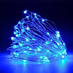ΣΕΙΡΑ, 100 ΜΙΝΙ LED, ΜΕΤΑΣΧΗΜΑΤΙΣΤΗ, ΣΤΑΘΕΡΟ, ΑΣΗΜΙ ΧΑΛΚΙΝΟ ΚΑΛΩΔΙΟ, ΜΠΛΕ LED ANA 10cm, ΠΡΟΕΚΤΑΣΗ ΠΑΡΟΧΗΣ 5m, ΙΡ44