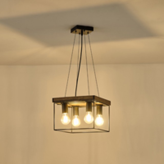 ΦΩΤΙΣΤΙΚΟ ΚΡΕΜΑΣΤΟ ΞΥΛΟ-ΜΕΤΑΛΛO 4ΦΩΤΟ 4XΕ27 MAX 15W 300x300x1230mm ΜΑΥΡΟ-ΚΑΦΕ ARTE ILLUMINA MULTIPLA