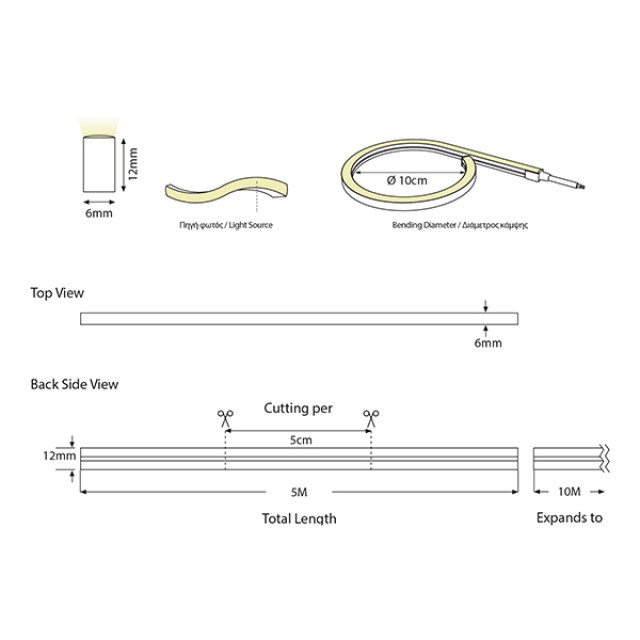 NEON LIGHT LED 5M 8W 24V ΜΩΒ IP44 PRO