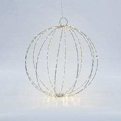 ΑΣΗΜΙ ΜΕΤΑΛΛΙΚΗ ΜΠΑΛΑ ΦΩΤΙΖΟΜΕΝΗ 40cm, 240 MINI LED, ΣΤΑΘΕΡΟΣ ΜΕΤΑΣΧΗΜΑΤΙΣΤΗΣ, ΑΣΗΜΙ ΧΑΛΚΙΝΟ ΚΑΛΩΔΙΟ, ΘΕΡΜΟ ΛΕΥΚΟ LED, ΠΡΟΕΚΤΑΣΗ ΠΑΡΟΧΗΣ 3m, IP44