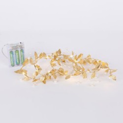 ΣΕΙΡΑ, 15 MINI LED, ΔΙΑΚΟΣΜΗΤΙΚΑ ΦΥΛΛΑ & ΠΕΡΛΕΣ, ΜΠΑΤΑΡΙΑΣ 3xΑΑ, ΧΡΟΝΟΔΙΑΚΟΠΤΗ, ΑΣΗΜΙ ΧΑΛΚΙΝΟ ΚΑΛΩΔΙΟ, ΘΕΡΜΟ ΛΕΥΚΟ LED ΑΝΑ 10cm, ΠΡΟΕΚΤΑΣΗ ΠΑΡΟΧΗΣ 30cm, IP20