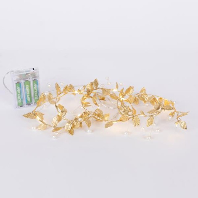 ΣΕΙΡΑ 15 MINI LED ME ΔΙΑΚΟΣΜΗΤΙΚΑ ΦΥΛΛΑ ΚΑΙ ΠΕΡΛΕΣ, ΜΠΑΤΑΡΙΑΣ 3ΧΑΑ, TIMER, ΘΕΡΜΟ ΛΕΥΚΟ LED, ΑΣΗΜΙ ΧΑΛΚΙΝΟ ΚΑΛΩΔΙΟ, ΠΡΟΕΚΤΑΣΗ ΠΑΡΟΧΗΣ 30cm, IP20