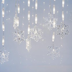 ΒΡΟΧΗ, 56 LED 5mm, 14 ΧΙΟΝΟΝΙΦΑΔΕΣ 11cm, 3.4V ΜΕΤΑΣΧΗΜΑΤΙΣΤΗ, ΔΙΑΦΑΝΟ PVC ΚΑΛΩΔΙΟ, ΛΕΥΚΟ LED (H80 x W300cm, 6/7/5), ΠΡΟΕΚΤΑΣΗ ΠΑΡΟΧΗΣ 3m, IP44