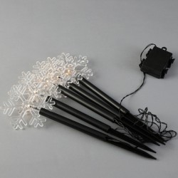 ΣΕΙΡΑ, 5 LED 3mm, 5 ΧΙΟΝΟΝΙΦΑΔΕΣ ΜΕ ΡΑΒΔΙ ΓΙΑ ΕΔΑΦΟΣ 34,5cm, ΗΛΙΑΚΟ ΣΥΛΛΕΚΤΗ ΜΕ ΑΙΣΘΗΤΗΡΑ, ΜΑΥΡΟ ΚΑΛΩΔΙΟ, ΘΕΡΜΟ ΛΕΥΚΟ LED ΑΝΑ 35cm, ΠΡΟΕΚΤΑΣΗ ΠΑΡΟΧΗΣ 200cm, IP44