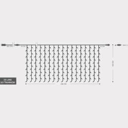 ΚΟΥΡΤΙΝΑ, 240 LED 3mm, 31V ΜΕΤΑΣΧΗΜΑΤΙΣΤΗ, 4 ΕΠΕΚΤΑΣΕΙΣ ΕΩΣ 3 ΣΕΤ, ΔΙΑΦΑΝΟ PVC ΚΑΛΩΔΙΟ, ΛΕΥΚΟ LED (H100 x W200cm, 20 ΣΕΙΡΕΣ x 12 LED), ΠΡΟΕΚΤΑΣΗ ΠΑΡΟΧΗΣ 3m, ΙΡ44