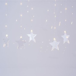 ΚΟΥΡΤΙΝΑ, 47 MINI LED, 4.5V ΜΕΤΑΣΧΗΜΑΤΙΣΤΗ, 7 ΑΚΡΥΛΙΚΑ ΑΣΤΕΡΙΑ, ΑΣΗΜΙ ΧΑΛΚΙΝΟ ΚΑΛΩΔΙΟ, ΘΕΡΜΟ ΛΕΥΚΟ LED (H80 x W120cm), ΠΡΟΕΚΤΑΣΗ ΠΑΡΟΧΗΣ 3m, IP44
