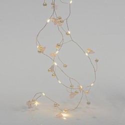 ΣΕΙΡΑ, 20 MINI LED, ΑΚΡΥΛΙΚΑ ΛΟΥΛΟΥΔΙΑ & ΠΕΡΛΕΣ, ΜΠΑΤΑΡΙΑΣ 2xAA, ΧΡΟΝΟΔΙΑΚΟΠΤΗ, ΑΣΗΜΙ ΧΑΛΚΙΝΟ ΚΑΛΩΔΙΟ, ΘΕΡΜΟ ΛΕΥΚΟ LED ΑΝΑ 7.5cm, ΠΡΟΕΚΤΑΣΗ ΠΑΡΟΧΗΣ 50cm, IP20