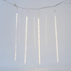SNOWDROP, 240 LED, 5V ΜΕΤΑΣΧΗΜΑΤΙΣΤΗ, 4 ΕΠΕΚΤΑΣΕΙΣ ΕΩΣ 3 ΣΕΤ, 5 ΣΩΛΗΝΕΣ 50cm ΜΕ ΘΕΡΜΟ ΛΕΥΚΟ LED (H50 x L400cm), ΠΡΟΕΚΤΑΣΗ ΠΑΡΟΧΗΣ 5m, IP44