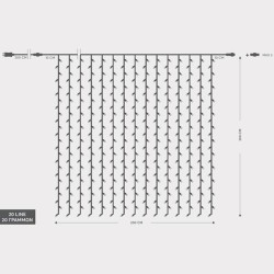 ΚΟΥΡΤΙΝΑ, 360 LED 3mm, 36V ΜΕΤΑΣΧΗΜΑΤΙΣΤΗ, 4 ΕΠΕΚΤΑΣΕΙΣ ΕΩΣ 3 ΣΕΤ, ΔΙΑΦΑΝΟ PVC ΚΑΛΩΔΙΟ, ΛΕΥΚΟ LED (H200 x W200cm, 20 ΣΕΙΡΕΣ x 18 LED), ΠΡΟΕΚΤΑΣΗ ΠΑΡΟΧΗΣ 3m, ΙΡ44
