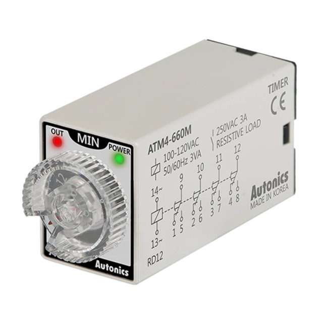ΧΡΟΝΙΚΟ RELAY ΠΙΝΑΚΟΣ MINI 14P DELAY ON 60min 4C/O 110VAC ATM4-660M AUTONICS