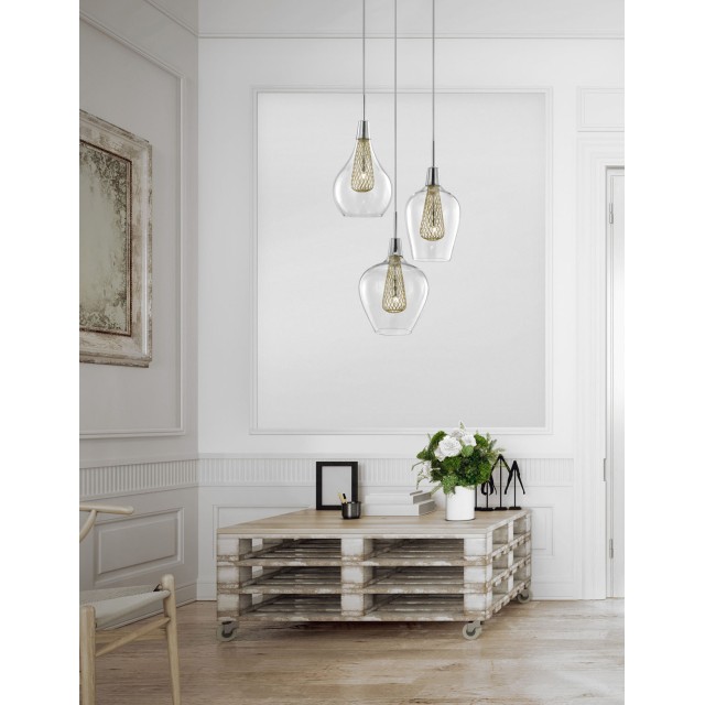 Chrome Aluminium Clear Glass & Gold Frame LED G9 3x5W Bulb Excluded D: 30 H: 120 cm 1500202803