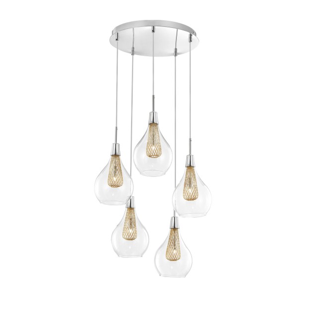 Chrome Aluminium Clear Glass & Gold Frame LED G9 5x5W Bulb Excluded D: 37 H: 120 cm 1500202805