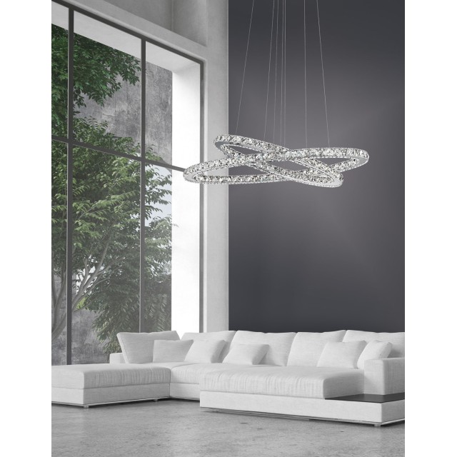 Chrome Aluminium & Crystal AdjusTable LED 52 Watt 3120Lm 3000 IP20 L: 85 W: 42 H: 120 cm 7403002