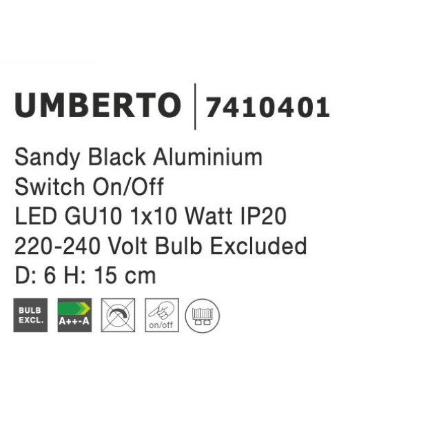 Wall Lamp Black Metal  Touch switch on/off & dimmable GU10 1x40 7410401