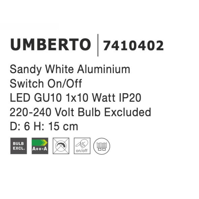 Wall Lamp White Metal  Touch switch on/off & dimmable GU10 1x40 7410402
