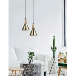 Brass Metal & Natural Wood LED E14 1x40W IP20 Bulb Excluded D: 12.5 H1: 13 H2: 120cm 7605176