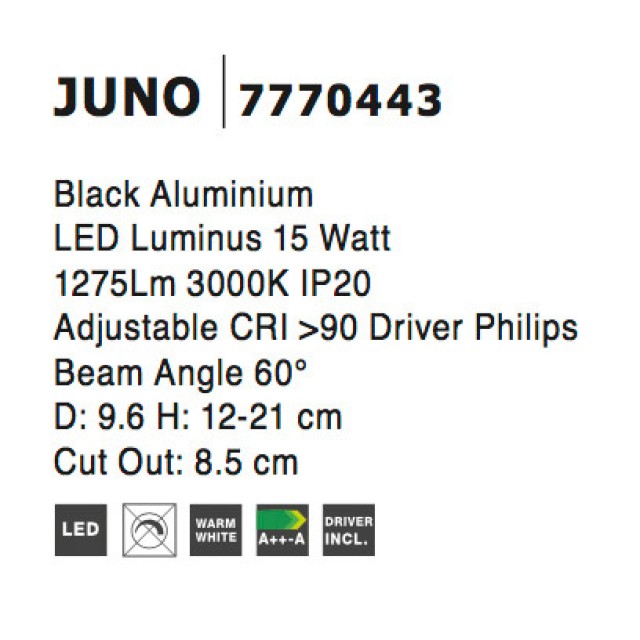 Black Aluminium 15W Philips Luminus D:9.6 H:12-21 1189Lm 3000K IP20