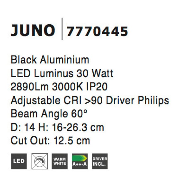 Black Aluminium 30W Philips Luminus D:14 H:16-26.3 2490Lm 3000K IP20
