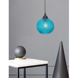 Blue Glass  & Black Metal  LED E27 1x40W 230 Volt IP20 Bulb Excluded D: 18 H1: 16 H2: 140 cm 8103995