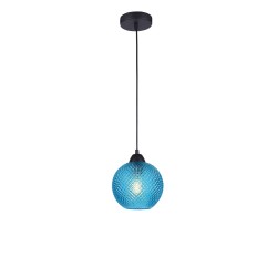 Blue Glass  & Black Metal  LED E27 1x40W 230 Volt IP20 Bulb Excluded D: 18 H1: 16 H2: 140 cm 8103995