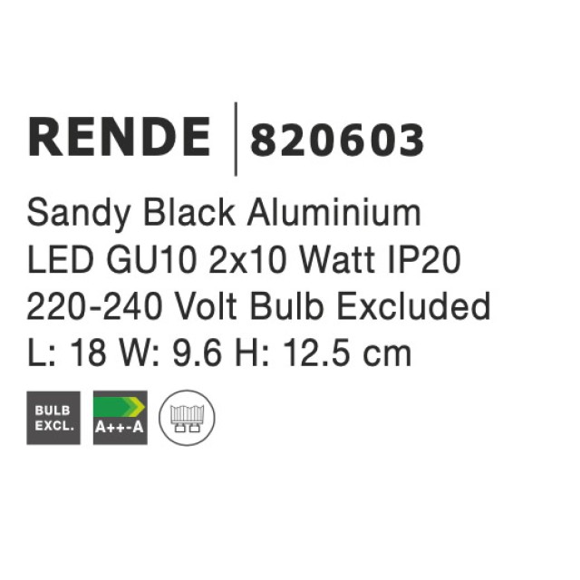 Sandy Black Aluminium LED GU10 2x10 Watt IP20 220-240 Volt Bulb Excluded L: 18 W: 9.6 H: 12.5 cm