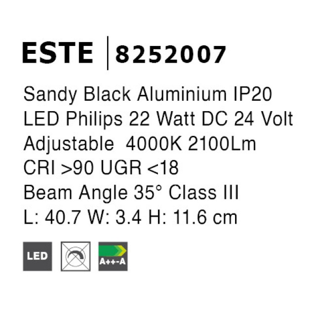 Sandy Black Aluminium 22W DC24V Philips L:40,2 W:3.4 H:11,6 2100Lm 4000K IP20