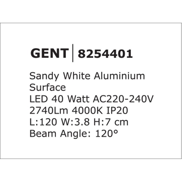 Sandy White Aluminium 40W AC220-240V Epistar L:120 W:3.8 H:7 2613Lm 4000K IP20