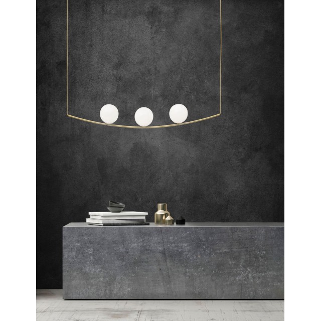 Brass Metal White Glossy Glass Brass Fabric Cable LED E14 3x40 Watt IP20 Bulb Excluded L:180 H:120cm 8279602