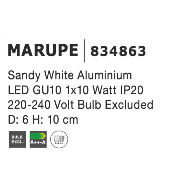 Sandy White Aluminium LED GU10 1x10 Watt IP20 220-240 Volt Bulb Excluded D: 6 H: 10 cm