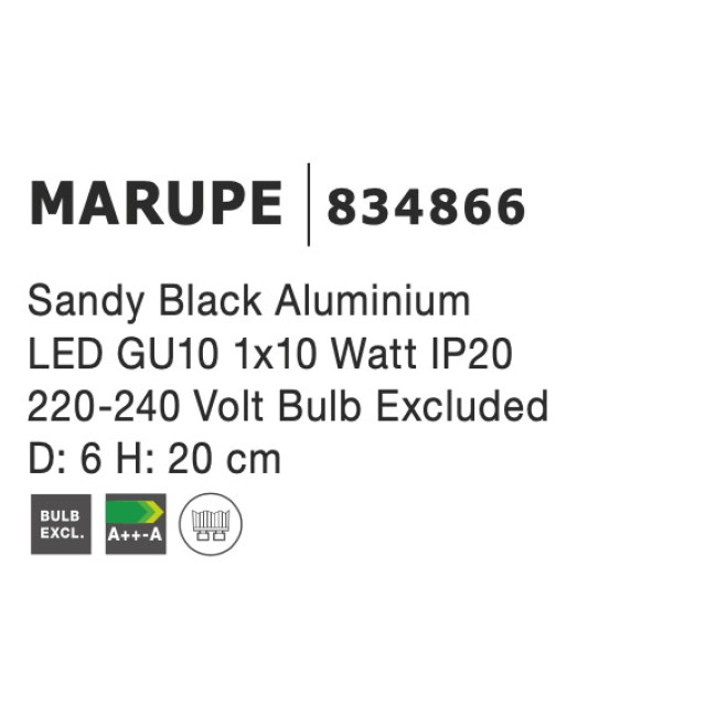 Sandy Black Aluminium LED GU10 1x10 Watt IP20 220-240 Volt Bulb Excluded D: 6 H: 20 cm