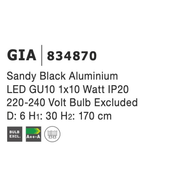 Φωτιστικό Κρεμαστό Μονόφωτο GU10 Μαύρο Gia 834870 Φωτιστικό Κρεμαστό Μονόφωτο GU10 Μαύρο Gia 834870