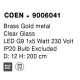 Brass Gold Metal Clear Glass LED G9 1x5 Watt 230 Volt IP20 Bulb Excluded D: 12 H: 200 cm 9006041