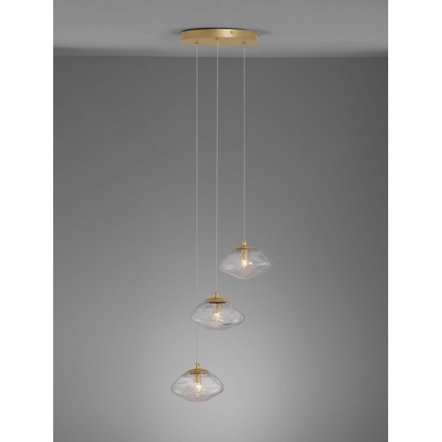 Brass Gold Metal Blown Clear Glass LED G9 3x5 Watt 230 Volt IP20 Bulb Excluded D: 25 H: 180 cm 9006048