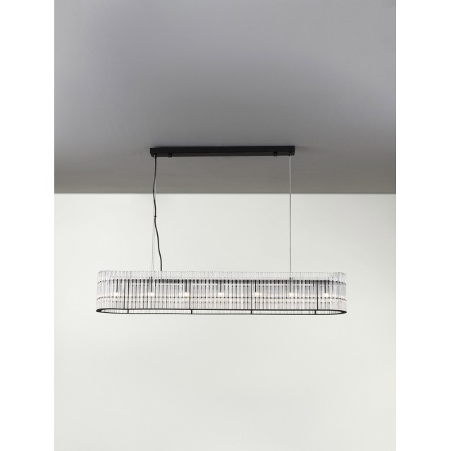 Matt Black Metal & Clear Glass (140 pcs) LED G9 7x5 Watt 230 Volt IP20 Bulb Excluded L: 110 W: 18 H: 210 cm Adjustable Height