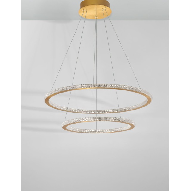 Brass Gold Aluminium & Acrylic LED 56 Watt 230 Volt 3555Lm 2926K IP20 D1: 40 D2: 60 H: 150 cm 9011139
