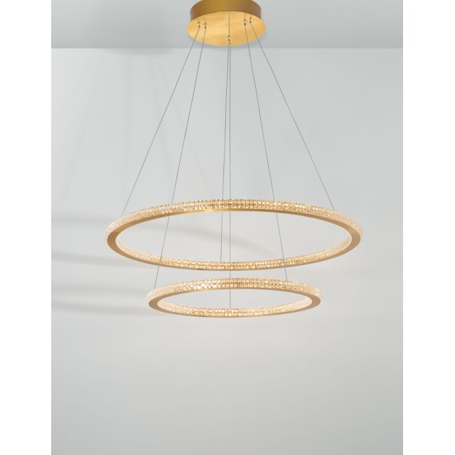 Brass Gold Aluminium & Acrylic LED 56 Watt 230 Volt 3555Lm 2926K IP20 D1: 40 D2: 60 H: 150 cm 9011139